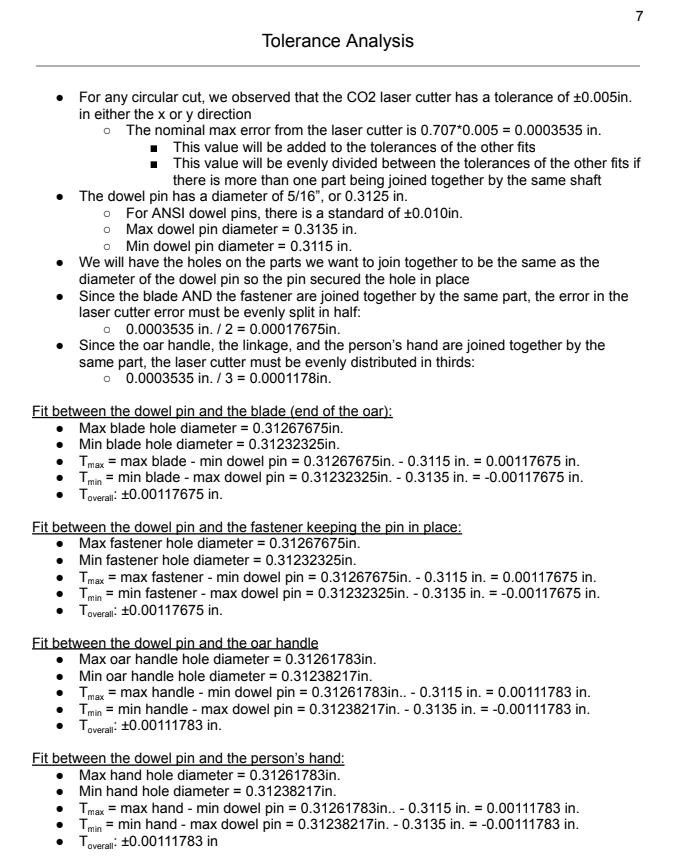 Tolerance analysis calculations
